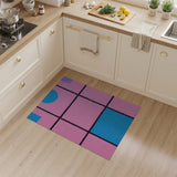Playful Pink Grid Area Rug with Blue Purple Shapes