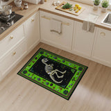 Pixel T-Rex Skeleton Area Rug with Green Nature Border