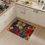 Vibrant Hibiscus Floral Navy Area Rug