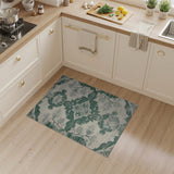 Distressed Green Floral Medallion Area Rug