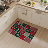 Festive Red Green Geometric Holiday Patchwork Rug