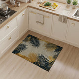 Black Palm Fronds Gold Distressed Vintage Rug