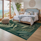 ODIKA Washable Forest Green Fern Botanical Low Pile Area Rug
