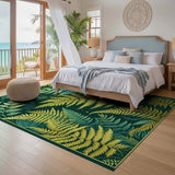 ODIKA Washable Botanical Fern Pattern Rug - Vintage Green & Yellow Low Pile Area Rug