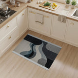 Modern Blue Wave Abstract Geometric Rug