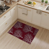 White Bare Tree Silhouettes on Deep Red Area Rug