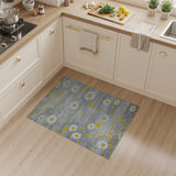 Grey Daisy Floral Rug with Yellow Accents