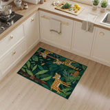 Jungle Safari Kids Cartoon Rug with Giraffes Leopard Fawn
