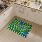Kids Cartoon Town Map Area Rug - Vibrant Green Village Play Mat