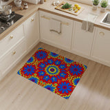 Vibrant Red Blue Floral Area Rug