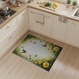 ODIKA Washable Whimsical Butterfly & Yellow Floral Garden Area Rug, Low Pile Non-Slip Rug