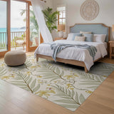 ODIKA Washable Sage Green Botanical Leaf Low Pile Area Rug, Non-Slip & Pet Friendly