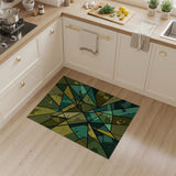 Green Fractured Geometric Abstract Area Rug