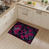 Gothic Pink Rose Skull Area Rug