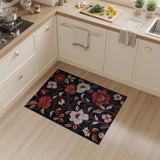 Vintage Red Floral Area Rug on Black