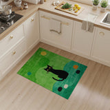 Whimsical Black Cat on Green Landscape Area Rug