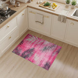 Pink Palm Frond Distressed Vintage Area Rug