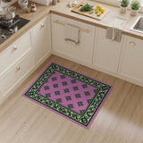 Pink Fleur-de-Lis Damask Rug with Ornate Green Border