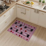 Playful Black Cats Climbing Pink Heart Rug