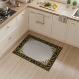 Ornate Navy Gold Floral Border Area Rug