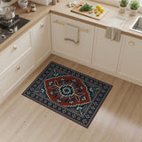 Terracotta Southwestern Area Rug with Navy Medallion