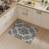 Elegant Black White Damask Floral Area Rug