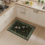 White Anemone Floral Area Rug on Black