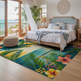 ODIKA Washable Tropical Hibiscus Area Rug - Non-Slip Low Pile Sunset Beach Decor