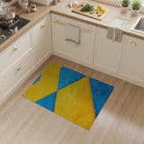 Plush Yellow Blue Checkerboard Area Rug