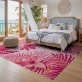 ODIKA Tropical Pink Hibiscus Washable Area Rug - Low Pile Floral Print