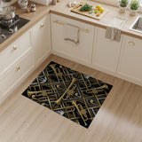 ODIKA Art Deco Jazz Washable Rug - Gold & Black Trumpet Pattern, Low Pile Non-Slip Area Rug