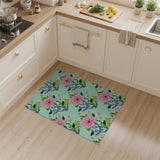 Vibrant Pink Hibiscus Floral Area Rug on Mint Green