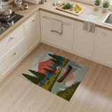 Serene Mountain Lake Cabin Canoe Area Rug