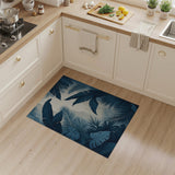 ODIKA Washable Blue Tropical Leaf Area Rug - Non-Slip Low Pile Jungle Print Home Decor