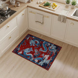 Majestic Twin Blue Dragons Red Oriental Rug