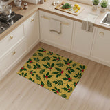 Holly Leaves Red Berries Yellow Area Rug