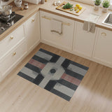 Geometric Black White Area Rug with Red Accents