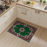 Green Traditional Persian Area Rug with Ornate Red Borders