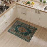 Teal Persian Medallion Area Rug with Floral Vines