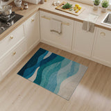 Teal Blue Layered Waves Abstract Area Rug