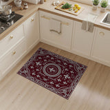 ODIKA Washable Red Fleur-De-Lis Area Rug - Low Pile Non-Slip Vintage Rug
