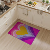 Vibrant Yellow Heart Rainbow Wave Area Rug