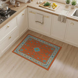 Vivid Orange Teal Floral Persian Area Rug