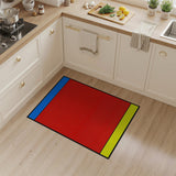 Bold Red Halftone Area Rug with Blue Yellow Borders