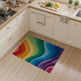 ODIKA Colorful Rainbow Wavy Abstract Washable Area Rug - Low Pile & Non-Slip