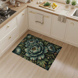 Teal Peony Bloom Floral Vintage Area Rug