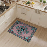 Elegant Pink Teal Floral Medallion Rug