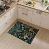 Teal Gold Tropical Palm Orchid Area Rug