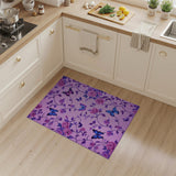 Vintage Pink Roses Blue Butterflies Area Rug