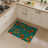 Orange Monarch Butterfly Flower Teal Area Rug
